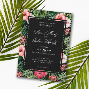 Tropischer Hibiskus Hochzeit mit modernem Weiß Einladung