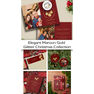 Invitation Élégante Parties scintillant d'or Maroon Wreath fê