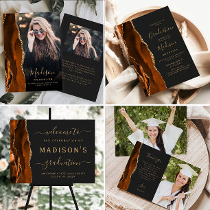 Carte De Remerciements Photo Burnt Orange Agate Script Dark Graduation