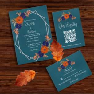 Rustikale Herbst-Orangenblauer Blumenhochzeit RSVP Karte