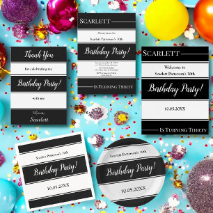 Elegante Schwarz-Weiß Streifen Moderne Geburtstag Dankeskarte