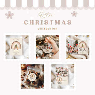 2 Foto Retro Regenbogen Merry & Bright Feiertagskarte