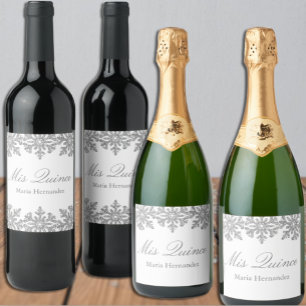 Étiquette Pour Bouteilles De Vin Quinceanera hivernale de flocons d'argent