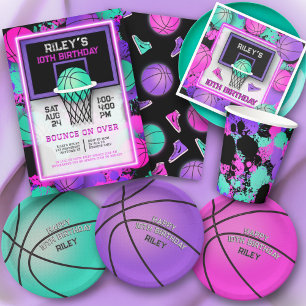 Carte Neon Basketball Baskets & Paint Splatard Anniversa