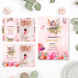 Foto Fairy First Girl's 1. Geburtstag Einladung