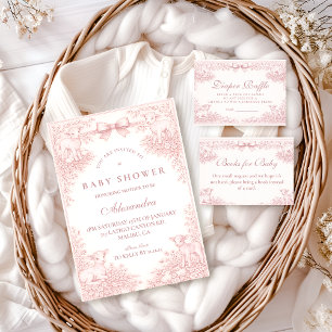 Serviette En Papier Baby Shower Rose Rétro Toile de Jouy Agneau