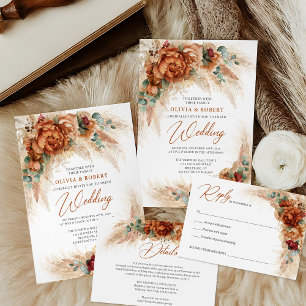 Boho terracotta gebrannte orange Pampasgras Save The Date