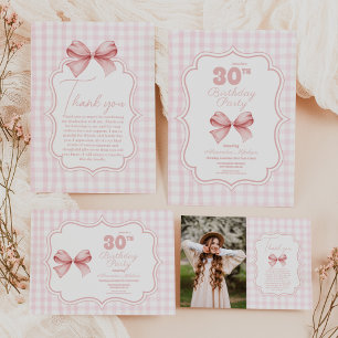 Carte De Remerciements Photo Chic Coquette Pink Bow 30e anniversaire