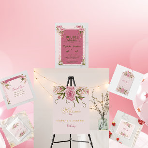 Pastel Pink Double Joint Twin Geburtstag Vielen Da Runder Aufkleber