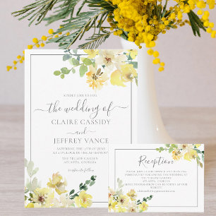 Invitation Mariage d'été Delicic Jaune Floral Sage Vert