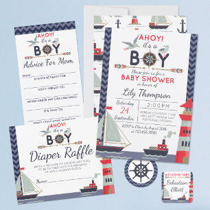 Nautical Sailboat Ahoy Baby Boy Dusche Einladung