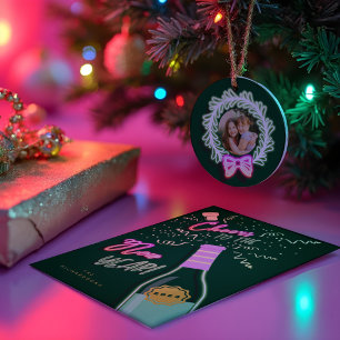 Fun Pink Green Neon Lights Weihnachtsfeuer Foto Ornament Aus Metall