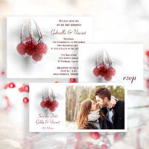 Red Frosty Berries Winter Wedding UAWG RSVP Karte