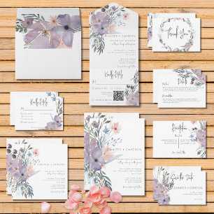 Save The Date Dusty Purple & Blue Boho Floral Mariage