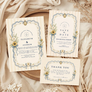 Romantische Sonnenblumen-Coquette-Hochzeit Dankeskarte