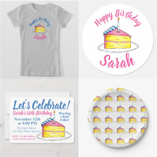 Invitation Fêtons le gâteau d'anniversaire bougie rose jaune