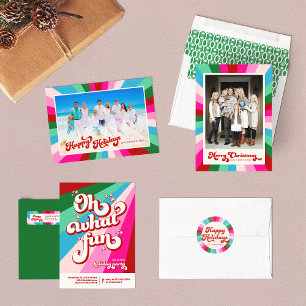 Retro Festivals Rainbow Pink Weihnachtsgeschenk Runder Aufkleber