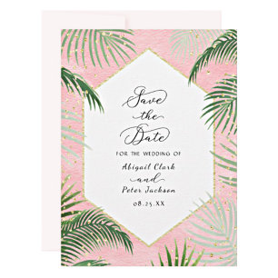 Invitation Palmiers de corail Mariage d'huile d'or botanique 