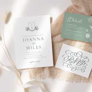 Vintage Kalligrafie-Szage Save the Date grün Einladung