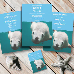 Aquamarine Hochzeit am Ufer des Navy Blue Underwat Einladung