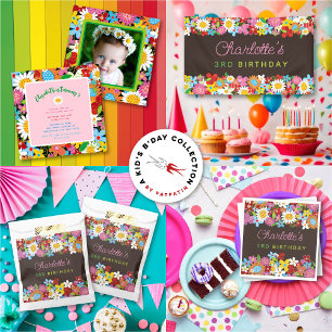 Whimsischer Frühlingsblumen Garten Geburtstagspart Banner