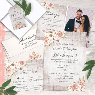 Invitation Bois rustique & Roses romantiques Shabby Chic Mari