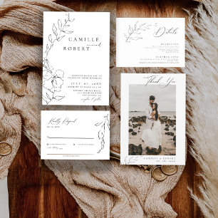 Invitation Mariage minimaliste moderne de calligraphie noir/b