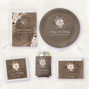 Weißer, neutraler Fall der Flora 90. Geburtstag Serviette