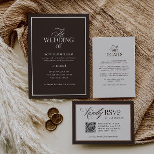 Invitation Brun espresso foncé   Mariage neutre Luxe