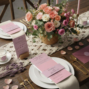 Invitation Tout En Un Réponse aimable mariage rose poudré Signature