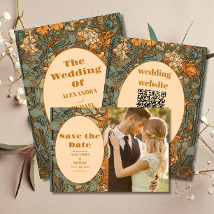 Terracotta Floral Art Nouveau Wedding Save The Date