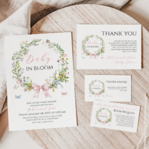 Invitation Boho Rustic Baby en Baby shower de boue rose en fl