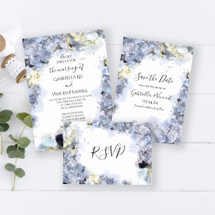 Invitation Blue Hydrangea Fleurs Mariage d'aquarelle