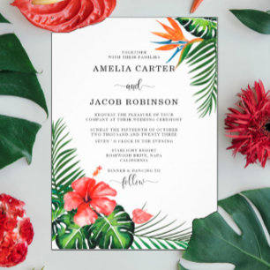 Invitation Banana Feuilles Monogramme Mariage Tropical