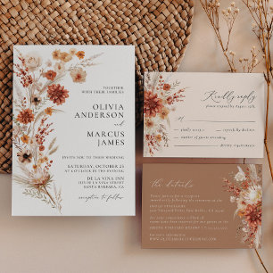 Save The Date Boho Terracotta Taupe Fleur sauvage Élégant mariag