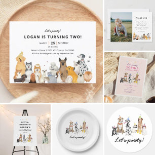 Invitation Thème Chien Faisons Pawty Chien Fête d'anniversair