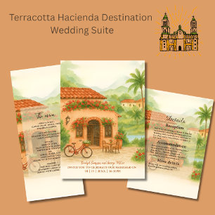 Terracotta Spanish Hacienda Hochzeit in Urlaubsort Begleitkarte