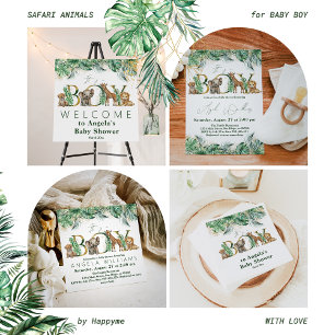 Invitation Safari Animal Jungle Vert & Gold garçon Baby showe