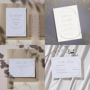 White Minimal Modern Arch Gold Hochzeit Dankbarkei Folieneinladung