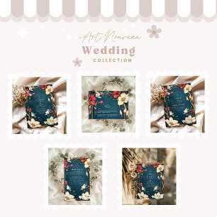 Invitation Marine Bleu Art Nouveau Mariage