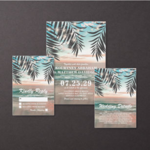 Invitation Mariage de plage tropicale   Chaîne de lumière pho