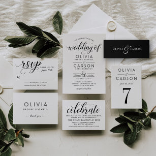 Moderne, Schwarz-weiße Monogramm-Hochzeit Einladungsbanderole