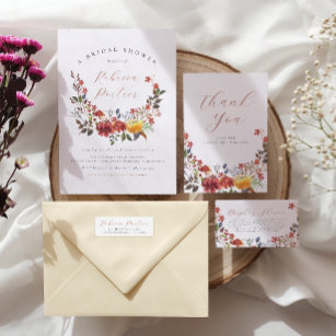Elegante Wildblume Boho Floral Brautparty Dankeskarte