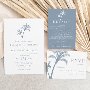 Invitation Plage tropicale Palm Tree Dusty Blue Mariage
