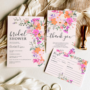 Romantische Pastell-Wilde Blume Frühjahr Brautpart Einladung