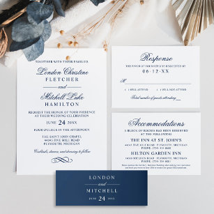 Classic Elegant Navy Blue Custom Wedding Monogram Einladungsbanderole
