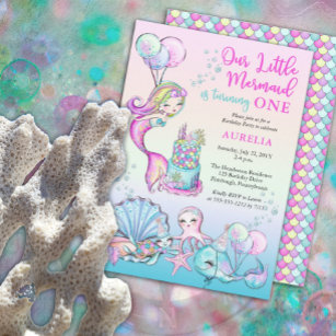 Kleine Meerjungfrau von Color Girl 1. Geburtstag P Einladung