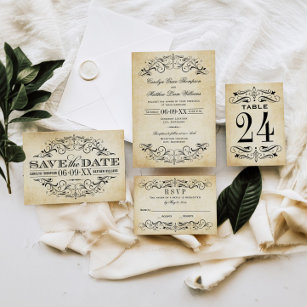 Vintage Rustic Black Flourish Parchment Wedding Tischnummer