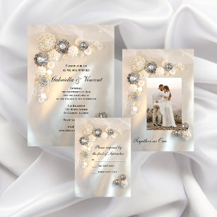 Imitate Weiße Perlen und Diamanttasten Hochzeit RSVP Karte