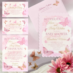 Pink Butterfly Kisses Girl Baby Dusche Dankeskarte